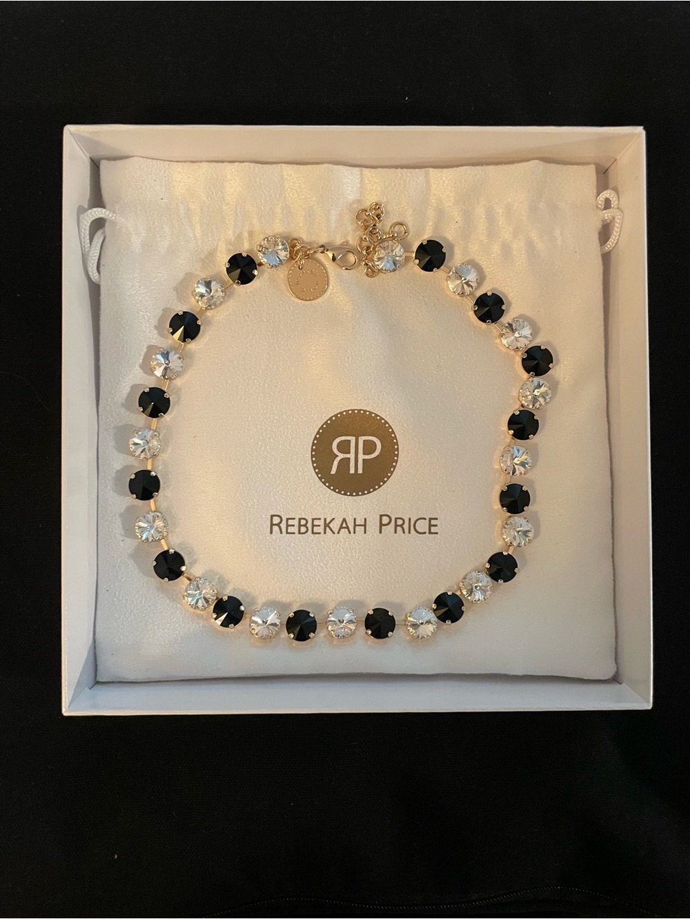 Rebekah Price Black and Clear Crystal Gold Tennis Necklace